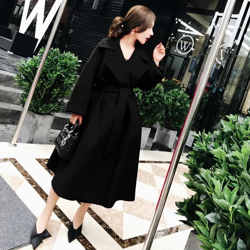 Autumn and Winter Woolen Coat Korean Style Slim Woolen Coat Women's Thick Plus Size Mid-length Over-the-knee Coat