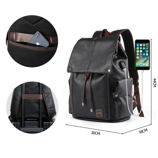 Backpack Male Travel Fashion Trend Men's Backpack Large Capacity PVC Leather Bag High School Student Schoolbag Male