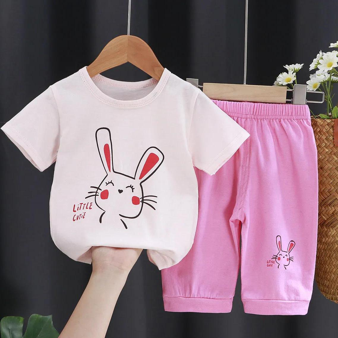 Children's Suit Summer Thin Short Sleeve Suit Boys and Girls Loose Korean Printed Animal T-shirt Shorts Two Piece Set