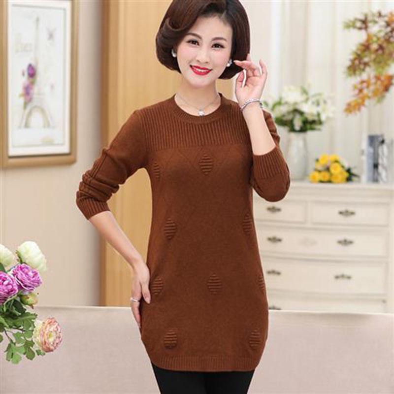 Long sleeve Thick Plus Velvet Sweater Women's Mid-length Loose-Fit Large Size Pullover Knit