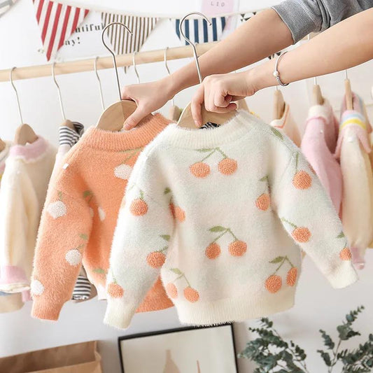 Girls' Sweater Plush Thickened Mink Winter Bottomed Shirt Baby Foreign Style Warm Top Medium and Small Children's Sweater