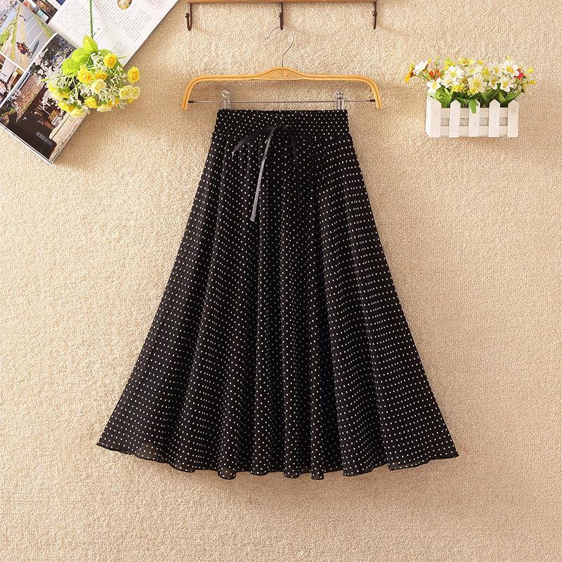 Chiffon Elastic Waist Pleated Floral Skirt Summer Women's High Waist Mid-length A-line Draping Fairy Dress