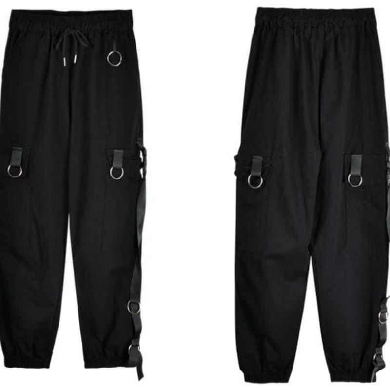 Pants Female Loose and Thin BF Overalls Female Korean Version Ins Harajuku Style Beam Leg Pants Small Wide Leg Black Tide