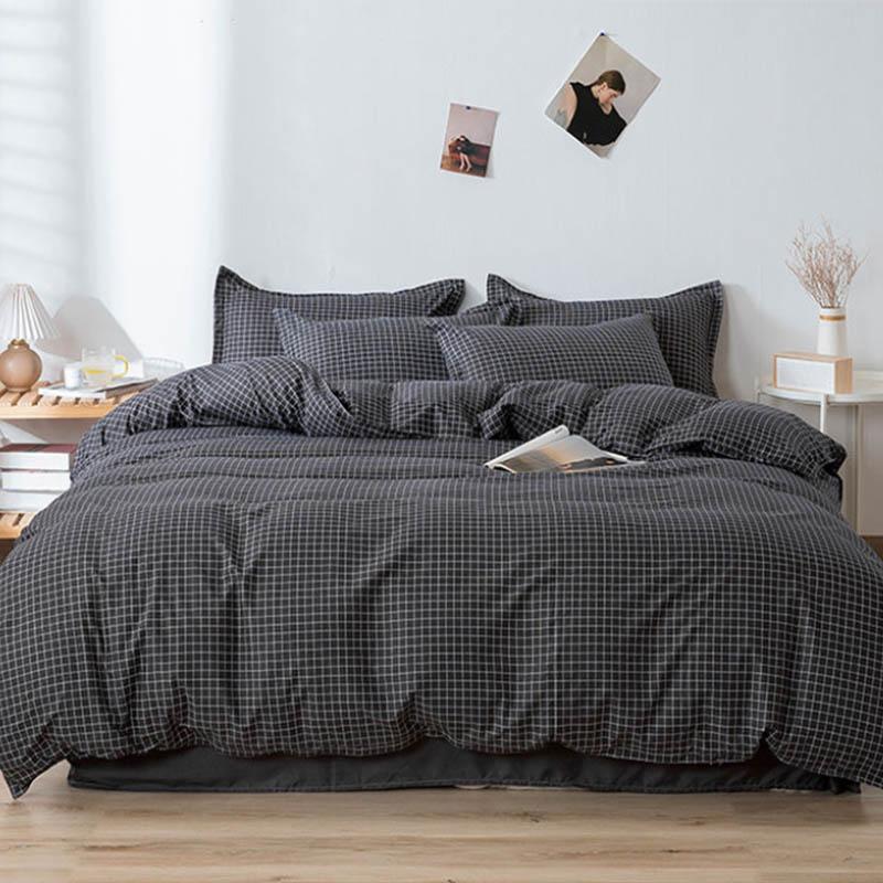Four-piece Bed Sheet Duvet Cover Washed Quilt Cover Plaid Bedding Set