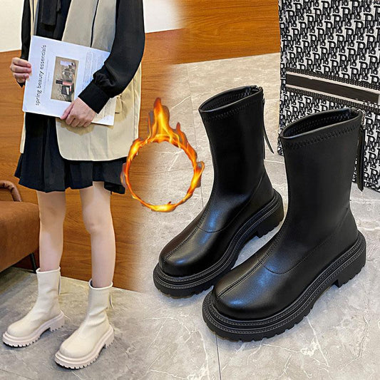 Chelsea Boots Martin Boots Woman Autumn and Winter British Style Boots Korean Snow Boots Plus Velvet Warm Winter Boots Waterproof Shoes