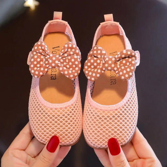 Children's Light Shoes In Summer Girl's Soft Sole Bow Decoration Princess Shoes Anti-slip Hollow Out Casual Flat Shoes