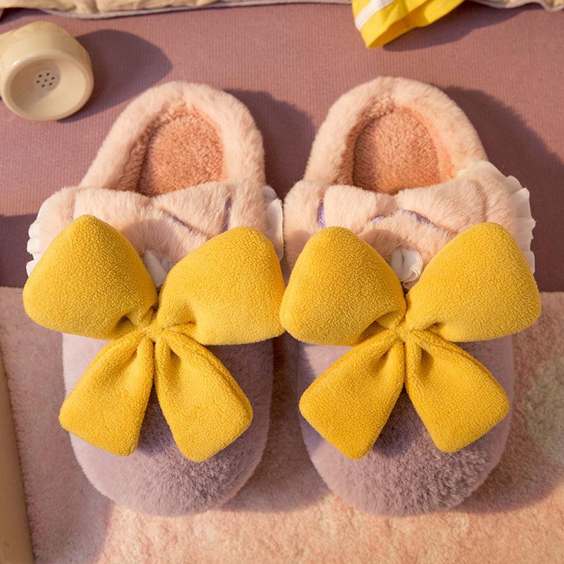 Cute Bowknot Cotton Slippers Keep Warm and Comfortable In Autumn and Winter Indoor Non-slip