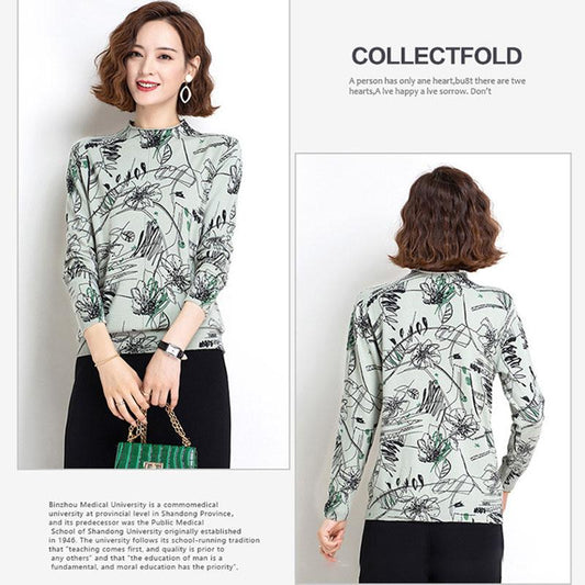 Turtleneck Sweater Ladies Winter Thick Warm Woolen Sweater Retro Printing Knitted Bottoming Sweater Pullover Jumper Outwear