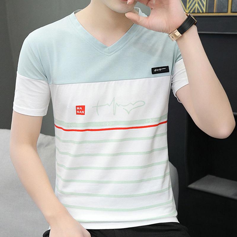 Men's Summer Trend Striped V-neck Half Sleeve T-shirt