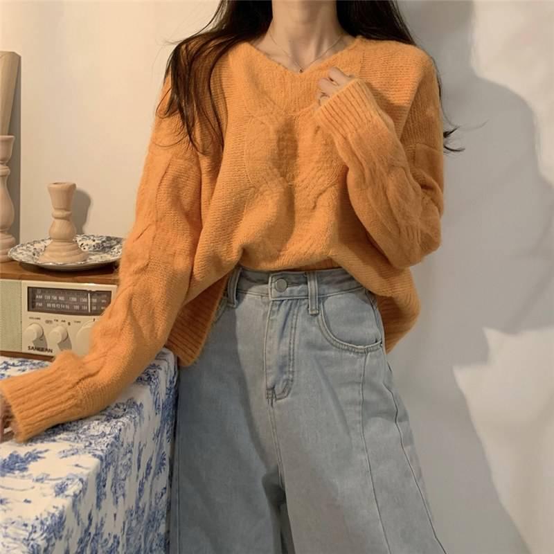 Pofulove Purple Twist Sweater Women Autumn Winter Wear Pullover Fashion Thick Wild Sweater Women