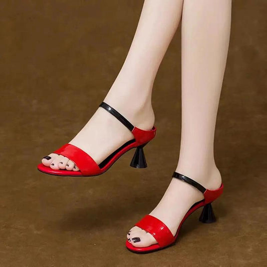 Genuine Patent Leather Sandals Women's Fashion Korean Version of High-heeled Shoes Outside Wear Stiletto Slippers Summer All-match Shoes Women