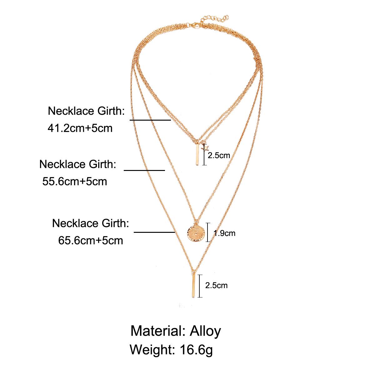 2 Pairs of Star Round Bar Vertical Necklace Ladies Prom Party Bohemian Four-layer Clavicle Chain Jewelry Gift