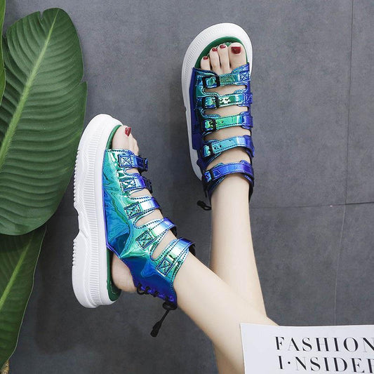 Plus Size 35-40 Summer Women Leather Word Deduction Cutout Shoes Shoes Letter Beach Casual Sandals Increase Flip Flop Sandals
