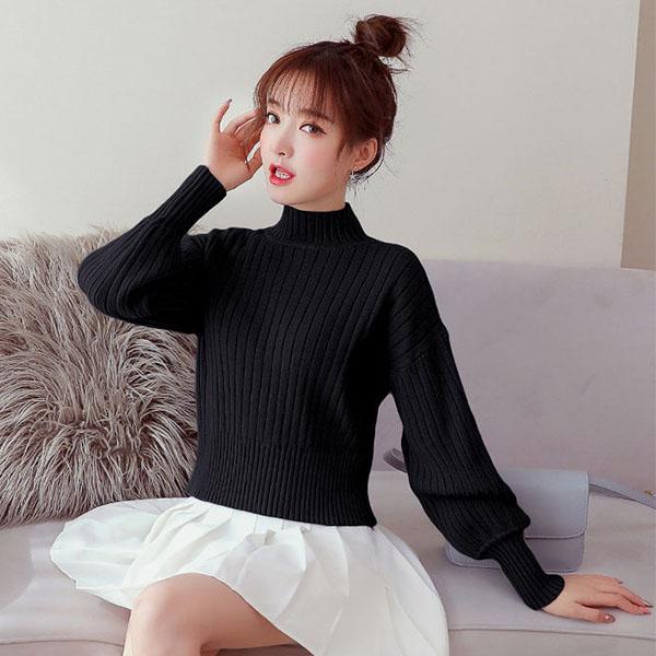 Turtleneck Pullover Bottoming Shirt Autumn and Winter Small Short Short Loose Thick High Waist Women's Knit Sweater