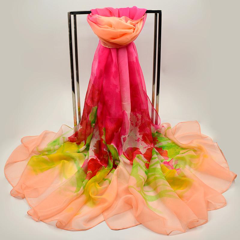 Flower Wrap Shawl Silk Imitation Satin 200*140cm Women Elegant Scarf All-match Headscarf Sunscreen Gauze Shawl
