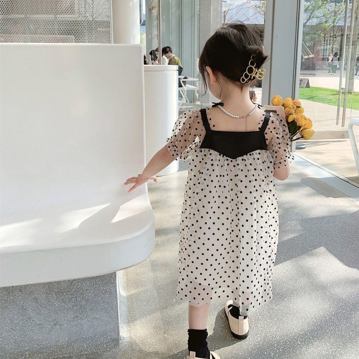 Girls Dresses Mesh Elegant Polka Dot Princess Dress Kids Fairy Puffy Full Sleeve Birthday Party Vestidos Children Clothes