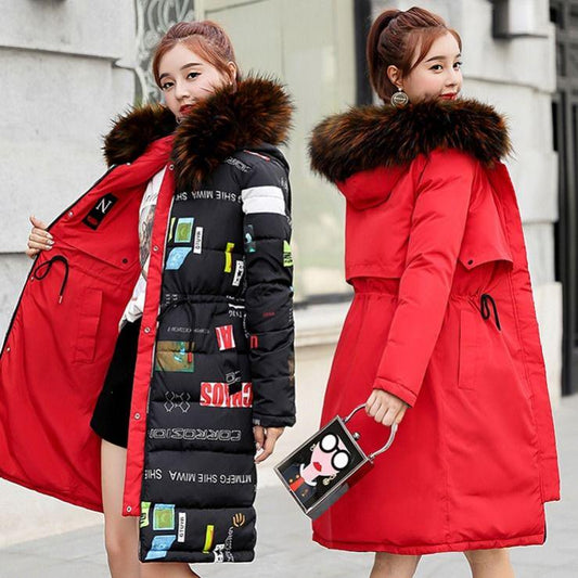 Faux Fur Collar Short Parkas Loose Down Cotton Coats Winter Women Hooded Jackets