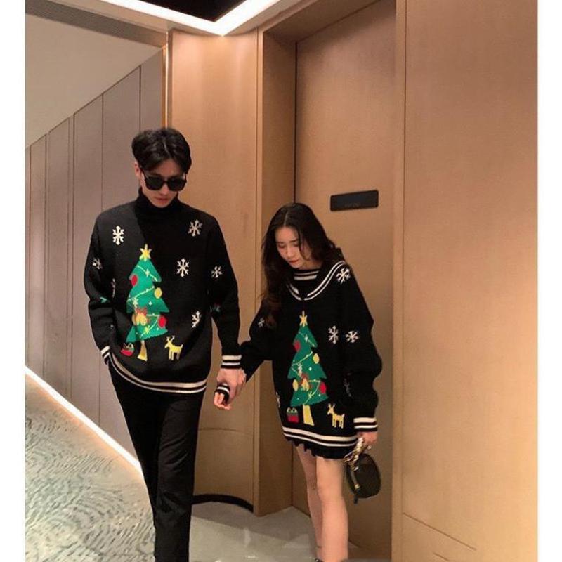 WTEMPO 2 Pcs Christmas Couple Sweater Soft Casual Knitted Sweater Winter Warm Pullover