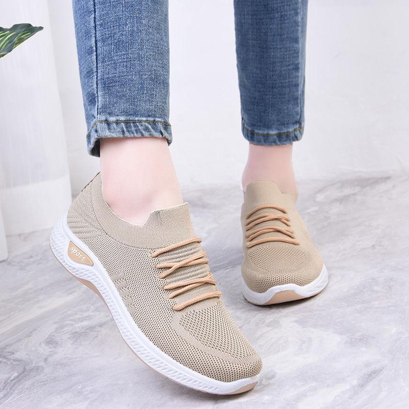 Women's Single Shoes Stretch Mesh Cotton Casual Breathable Sneakers Lazy One-legged Soft-soled Cloth Shoes