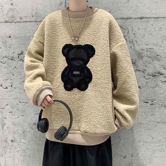 Sweatshirt Men's Autumn and Winter Round Neck Jacket Men's Loose Plus Velvet Padded Top