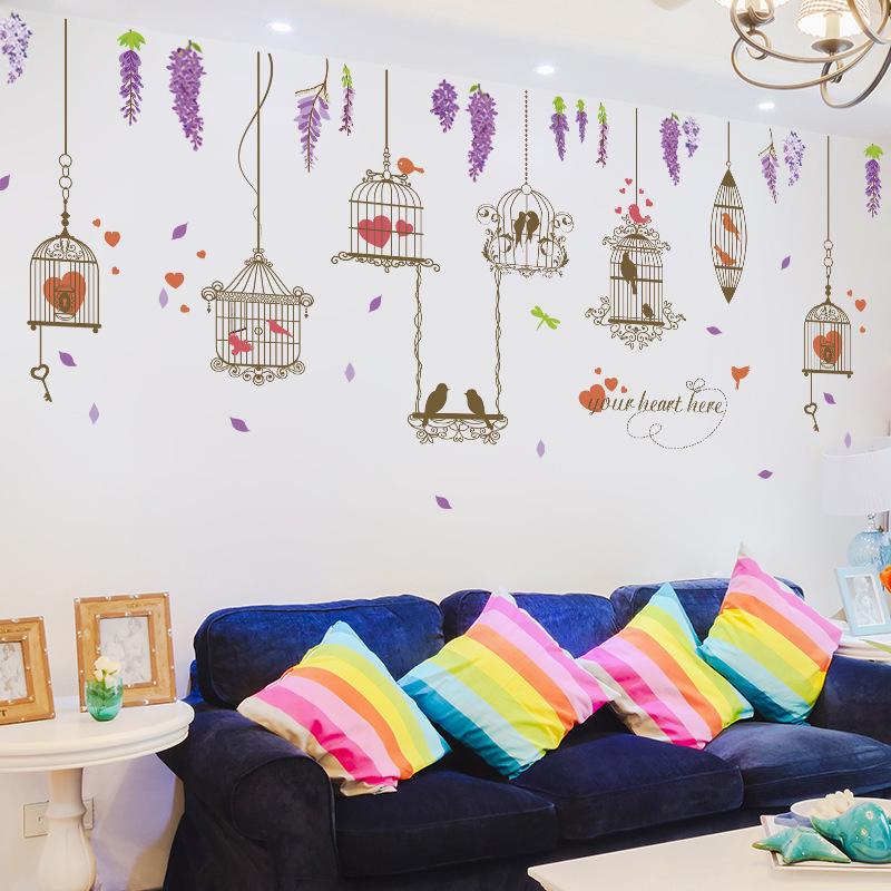 Home warm bird cage wall stickers bedroom living room background decoration removable stickers