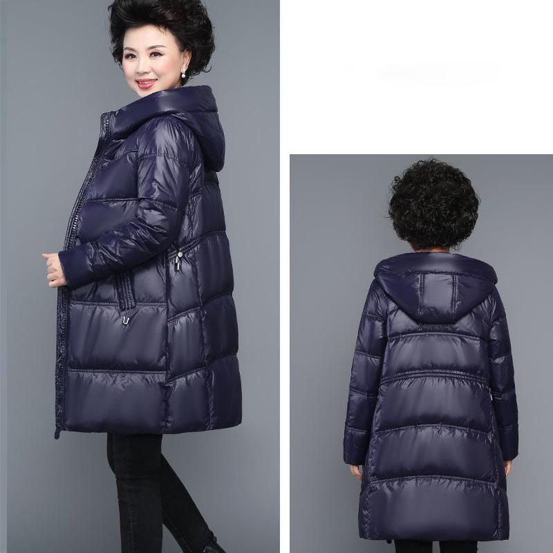 Middle-aged Mother Thick Down Down Padded Jacket Women's Winter Clothes Middle-aged and Elderly High-end Mid-length Shiny Cotton Coat