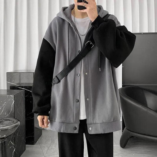 Cardigan Stitching Color Loose Zipper Casual All-match Hooded Long-sleeved Couple Jacket Warm Comfortable and Breathable
