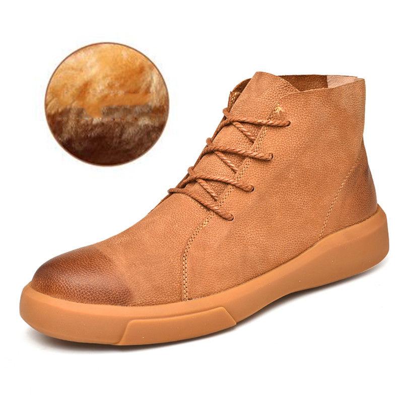 Genuine Leather Men's Boots Autumn Winter Martin Boots Work Boots Plush cotton Shoes Size 38-47