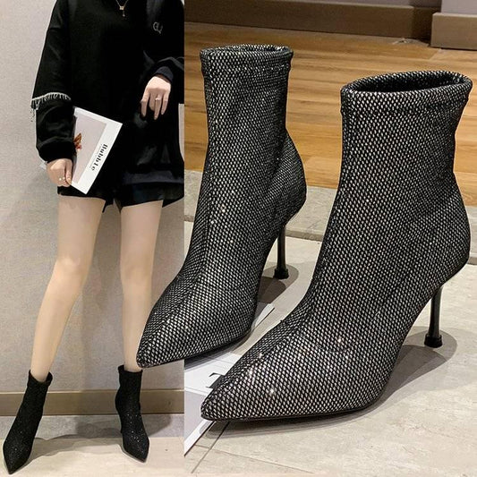 Fashion Ankle Boots Women Pointed Toe High Heel Short Boots Ladies Shoes Winter Martin Boots