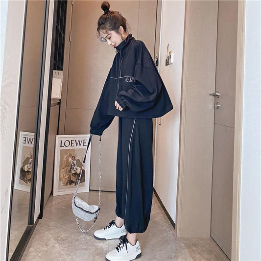 Cotton-containing Casual Sportswear Suit Women's Slimming and Age-reducing Loose Two-piece Medium-thick Warm and Comfortable Home Casual Wear