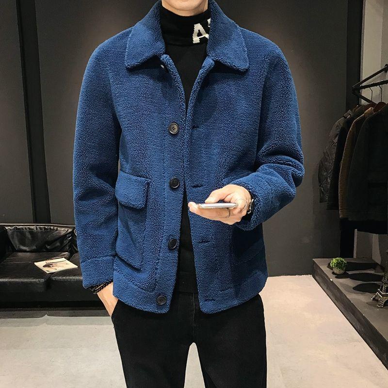 Autumn and Winter Thickened Plus Velvet Jacket Fashion Trend Handsome Lamb Velvet Warm Men's Jacket
