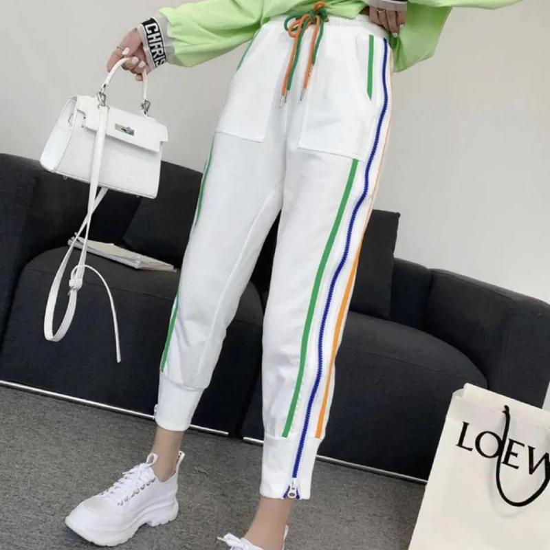 Summer Casual Sports Pants Korean Women's Loose-fitting Feet Are Thinner Zipper on Both Sides All-match High-waist Nine-point Pants