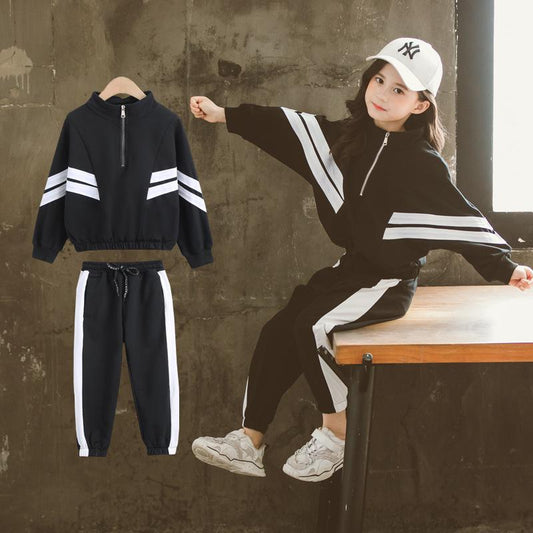Girls Spring and Summer Sports Suits Long-sleeved Loose Casual Sportswear Girl Teenage Children's School Clothing