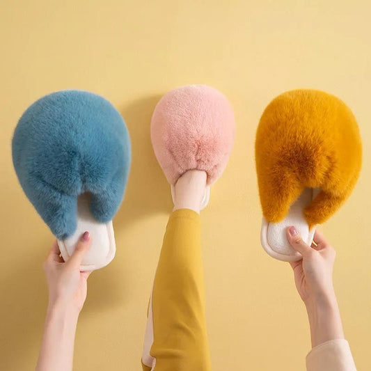 Designed Winter Warm Cotton Slippers Fluffy Non-slip Flat Shoes A Must-have At Home