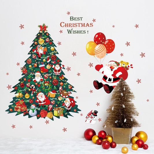Christmas tree, old man, new year, christmas window, home decoration, wall sticker