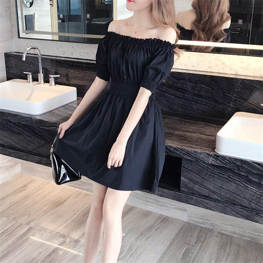 Fashion Summer Short Sleeve Sexy Slash Neck Dress Above Knee Backless Elastic Waist Dress
