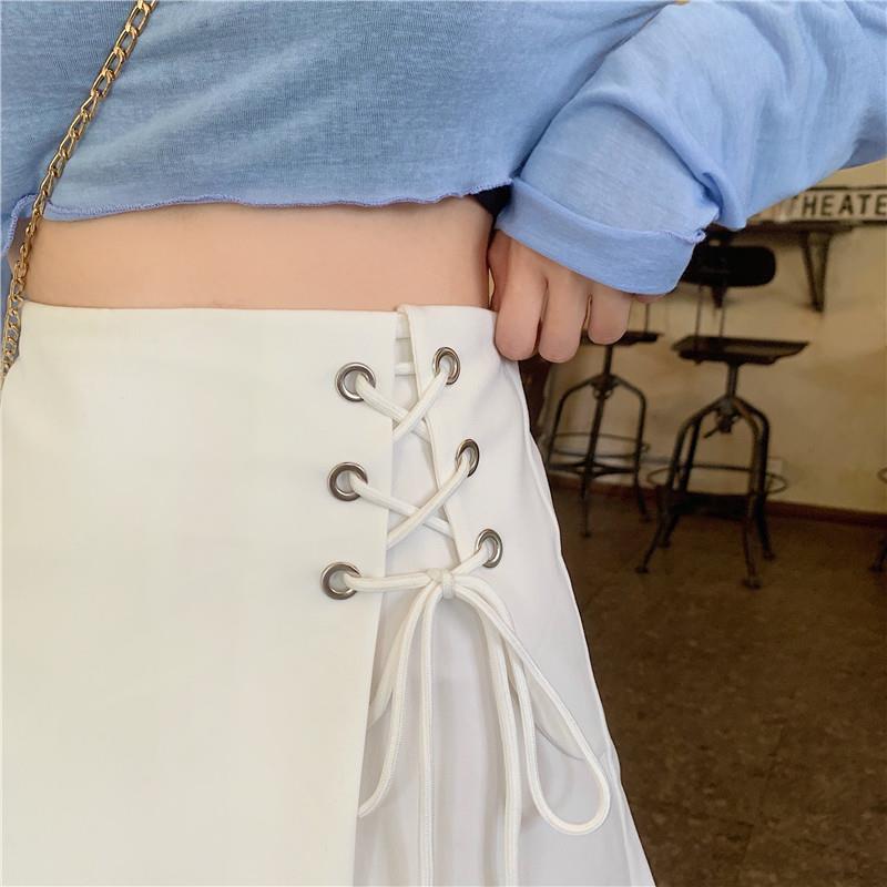 Women Skirts Large Size Casual A-line Mini Skirt Female Summer Solid Color Slim Lace-up Skirt High Waist Irregular Skirt