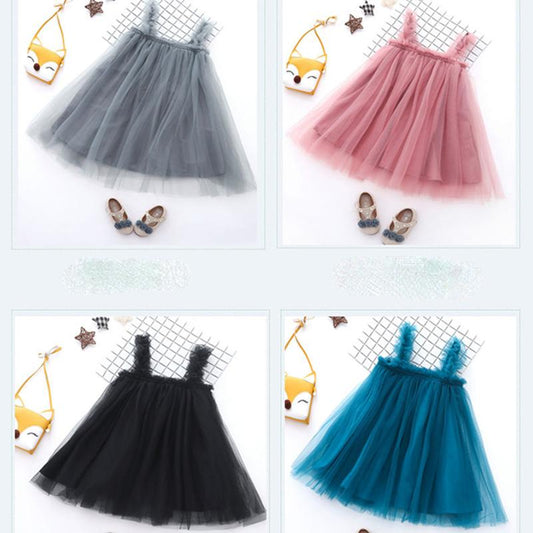 Children Dress Spring Summer Sling Kids Clothing Baby Girls Clothing Yarn Sleeveless Dress Girl