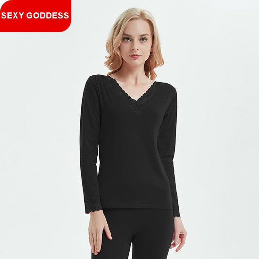 Winter Pure Cotton Ladies Thermal Underwear Set Autumn Clothes Long Pants Sexy Lace Lace