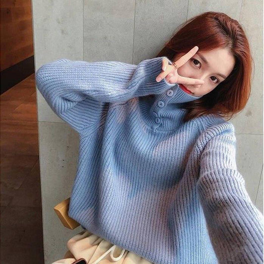 Autumn Winter Turtleneck Rabbit Villus Sweater Simple Women Long-sleeved Slim Sweaters