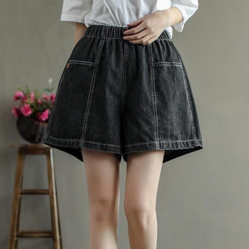 Women's Plus Size Denim Wide-leg Shorts Summer Loose and Thin Personality Big Pocket Fashion All-match Culottes