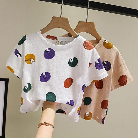 Boys T -shirt Loose Short -sleeved Summer Dot Cute Girl Summer Clothes