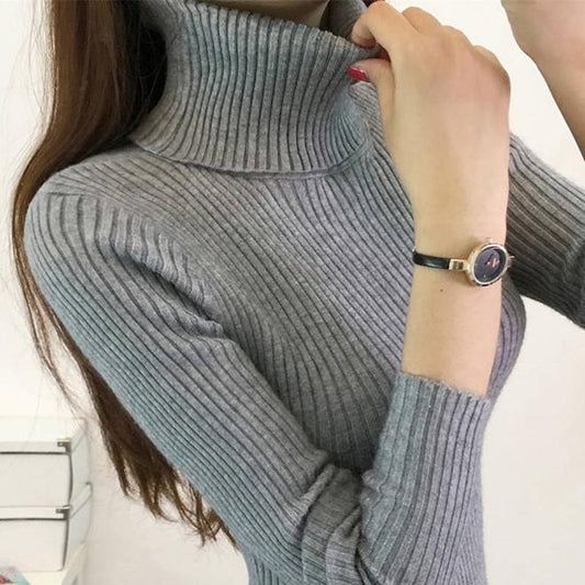 Women Black Warm Turtleneck Pullover Sweater Skinny Thick Pure Knitted Bottoming Shirt Coat