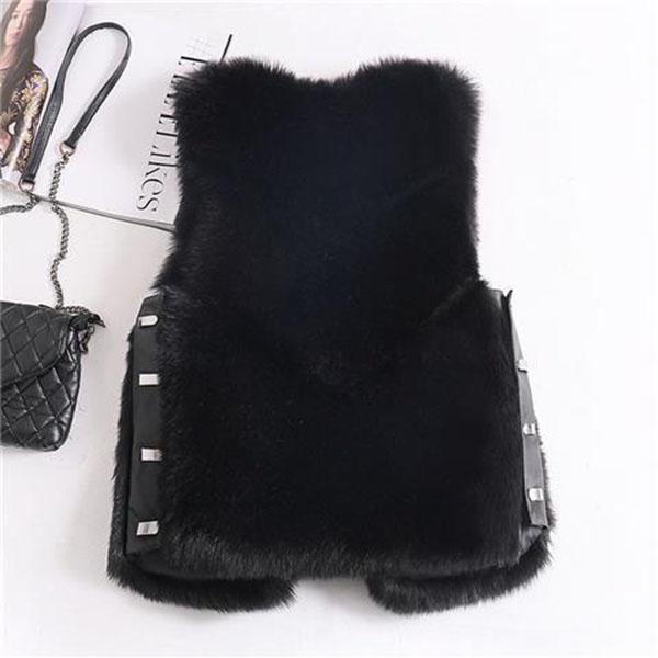 Autumn Winter Warm All-match Fur Vest Women's Leather Jacket Fashionable All-match Imitation Faux Fox Fur Waistcoat Stitching Vest Short Jacket Slim