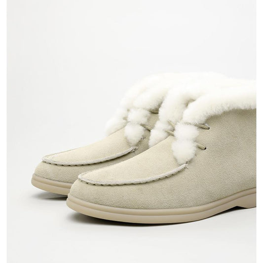 Winter Women's Ankle Boots Casual Mid-tube Flat Snow Boots Round Toe Suede Wool Blend Warm Short Boots Low Heel Non-slip Solid Slip On Flat Shoes