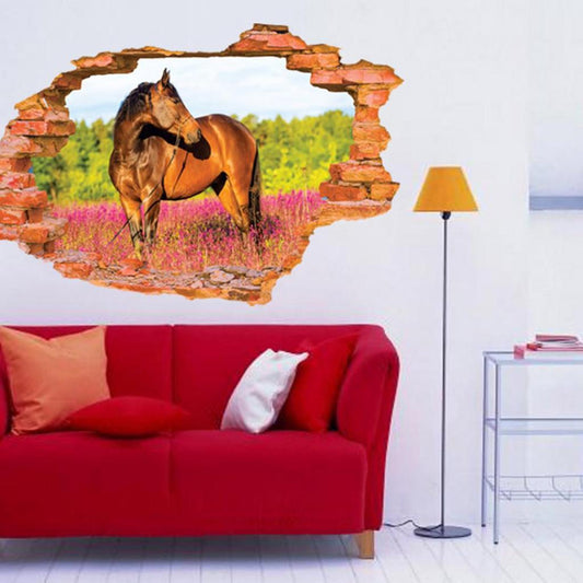Fashion Cool 3D Horse Broken Effect Wall Stickers Decal Home DIY Room Decor
