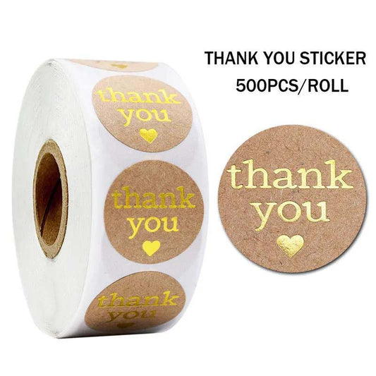 500 Sheets/roll Kraft Paper Round Sticker Thank You Label Sticky Note Baking Packaging Decoration Tasteless