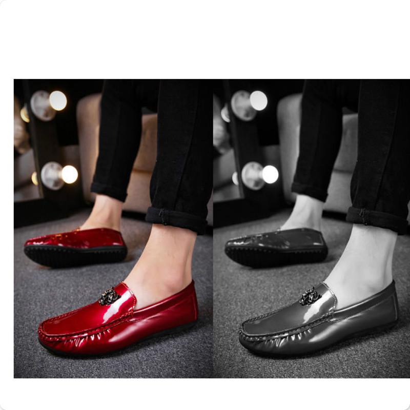 Glossy leather leopard head peas shoes men's full drag trend fashion wild shoes Korean men's shoes