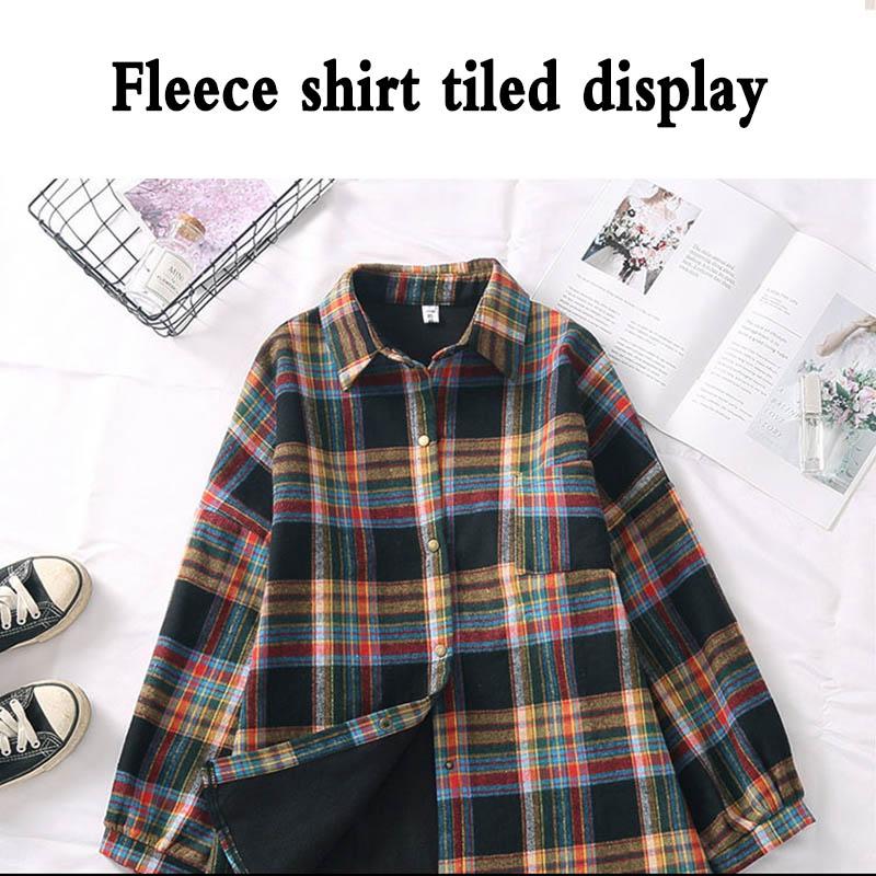 Plus Velvet/no Velvet Plaid Shirt Women's Spring and Autumn Long-sleeved Mid-length Loose Large Size