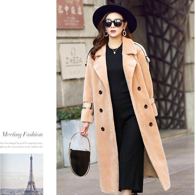 Autumn and Winter Suit-collar Sheep Shearing Coat Women's Mid-length Fur Coat with Faux Fur Large Size